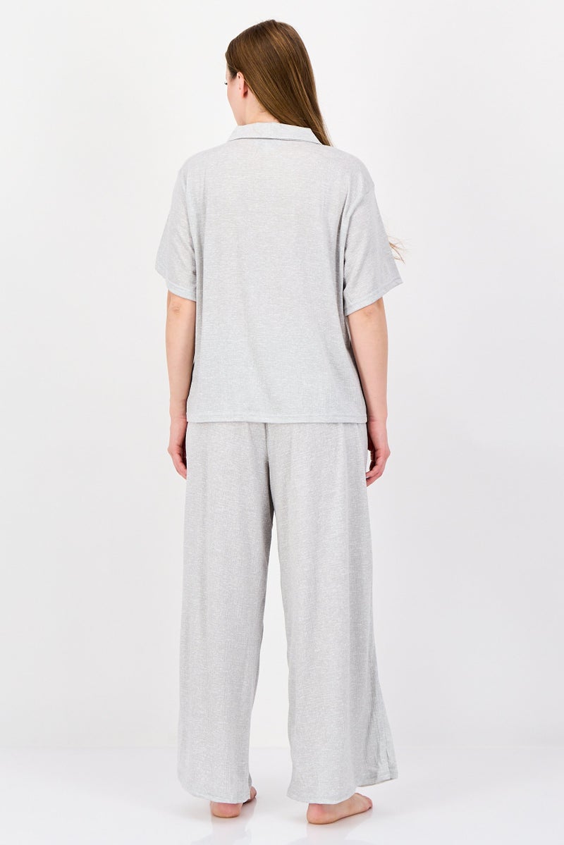 Peanuts Women 2Pcs Embroidered Pajama Top And Bottom Set, Grey - Image 4